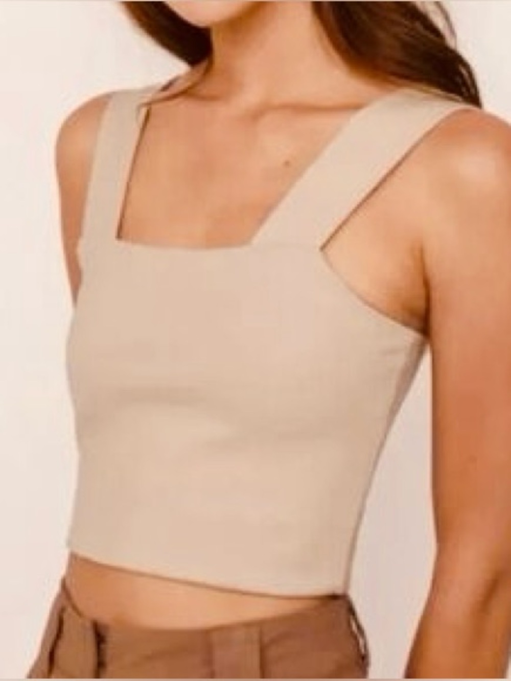 House of Harlow 1960 Ribbed Square Neck Top Caramel- Size XS